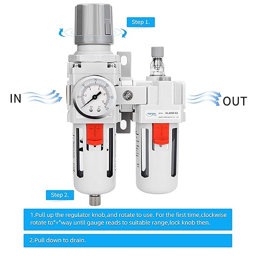 NANPU 1/2" NPT Compressed Air Filter Regulator Lubricator Combo Water/Oil Trap Separator - Gauge(0-150 psi), Poly Bowl, Semi-Auto Drain, Bracket - Image 4