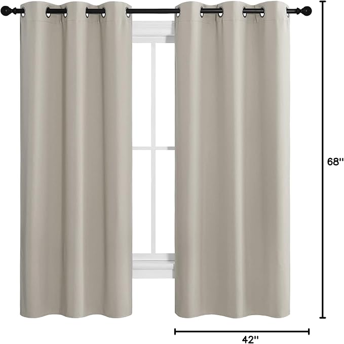 NICETOWN Kitchen Curtains for Decoration, Thermal Insulated Grommet Room Darkening Draperies/Panels for Laundry (Natural, 2 Panels, W42 x L68 inches) - Image 10