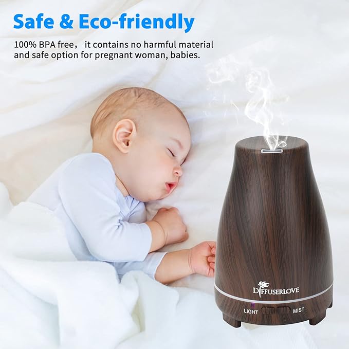 Diffuserlove Essential Oil Diffusers 200ML, Remote Control Aromatherapy Diffuser with 7 Color Lights, Auto Shut-Off for Bedroom Office Kitchen (Black Wood Grain) - Image 4