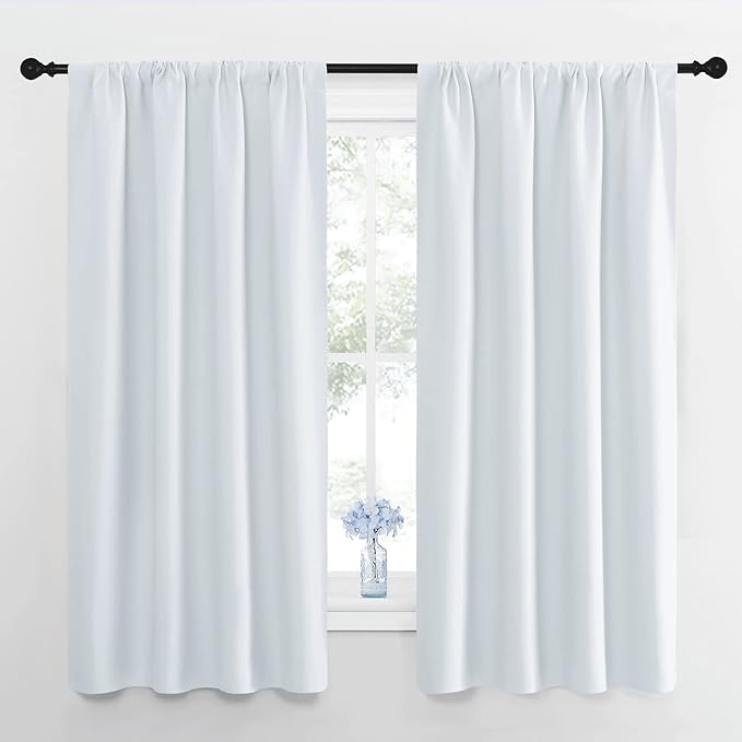 NICETOWN Bedroom Curtain Panels - Window Treatment Thermal Insulated Rod Pocket Room Darkening Curtains/Drapes for Bedroom (2 Panels, 42 by 63, Platinum - Greyish White) by NICETOWN