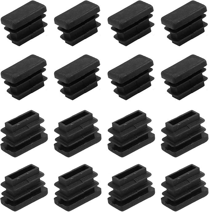 METALLIXITY Rectangle End Caps (20 x 10mm) 16Pcs, Plastic Rectangle Tube Inserts Threaded End Blanking Caps Protector - for Furniture Table Chair Legs, Black by METALLIXITY
