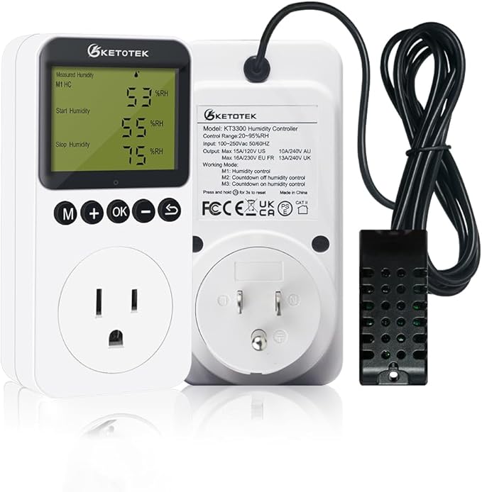 KETOTEK Digital Humidity Controller Outlet Plug with Sensor Probe, 120V Humidistat Controller Plug for Reptile Mushroom Greenhouse, Humidity Switch Outlet - Image 8