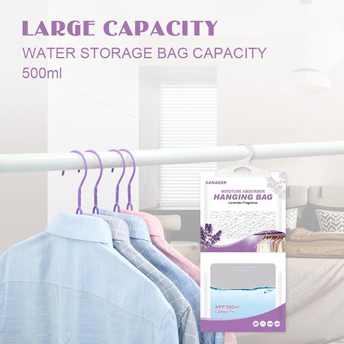 CANAGER Hanging Moisture Absorber, Lavender Vanilla Moistureproof Hanging Bag, Dehumidifier Bag (8 packs) Hanging Closet Dehumidifier Bags, Moisture Absorb 12.5 oz. - Image 3