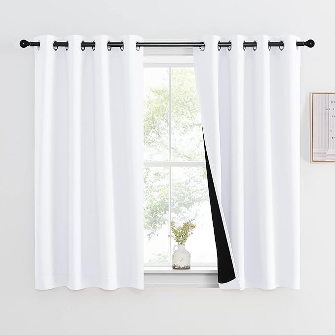NICETOWN 100% Blackout Curtain 54 inches Long, Double-Deck Completely Blackout Window Treatment Thermal Insulated Lined Drape for Small Window (White, 1 PC, 46 inches Width Each Panel) by NICETOWN
