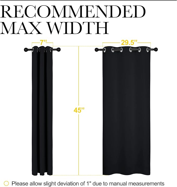 NICETOWN Halloween Bathroom Blackout Curtains and Drapes, Black Solid Thermal Insulated Grommet Blackout Drapery Panels for Window (2 Panels, 34 inches Wide by 45 inches Long, Black) - Image 7