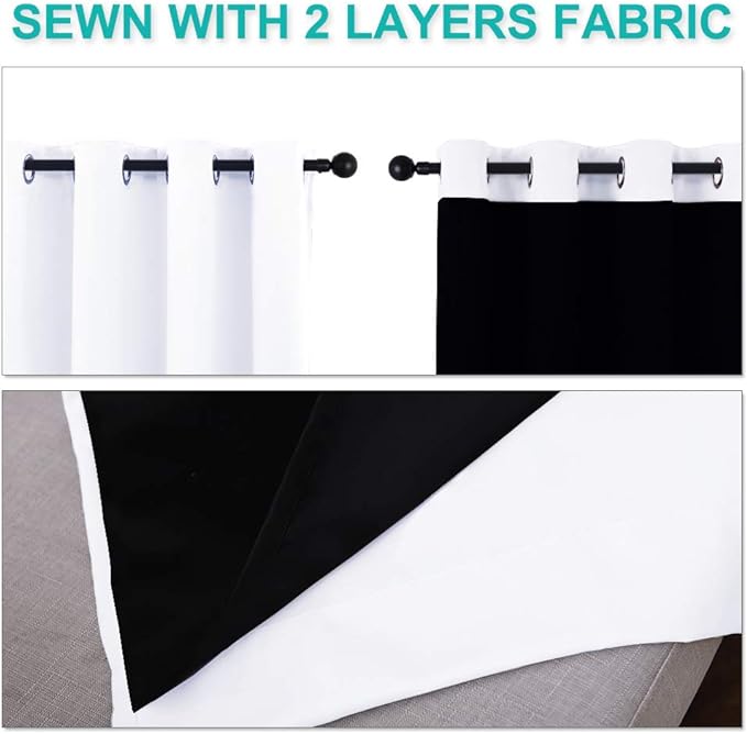 NICETOWN 100% Blackout Curtain 54 inches Long, Double-Deck Completely Blackout Window Treatment Thermal Insulated Lined Drape for Small Window (White, 1 PC, 46 inches Width Each Panel) - Image 4