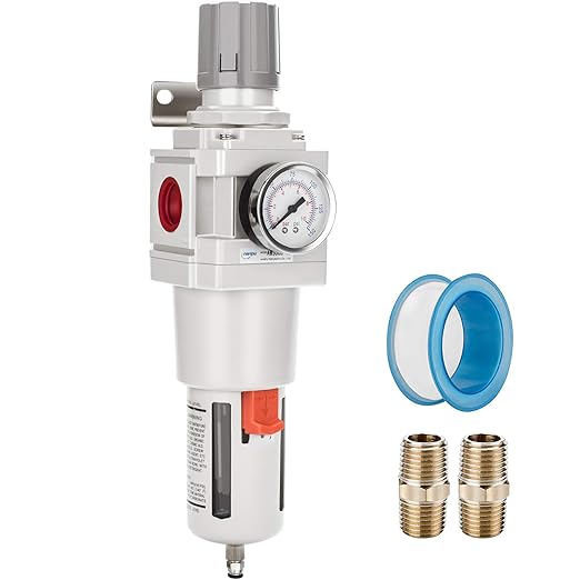 NANPU 1" NPT Compressed Air Filter Regulator Combo Piggyback, 5 Micron Brass Element, Poly Bowl, Semi-Auto Drain, Metal Bracket, 0-150 psi Gauge by NANPU