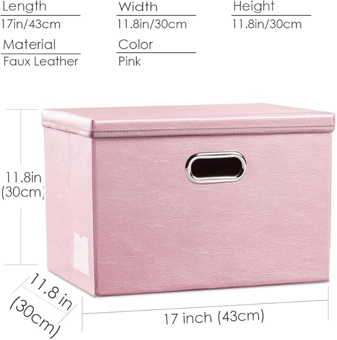 PRANDOM Large Collapsible Storage Box with Lid [1-Pack] Leather Fabric Foldable Storage Bin Organizer Container Basket Cube with Cover for Home Bedroom Closet Office Nursery Pink (17.7x11.8x11.8) - Image 5