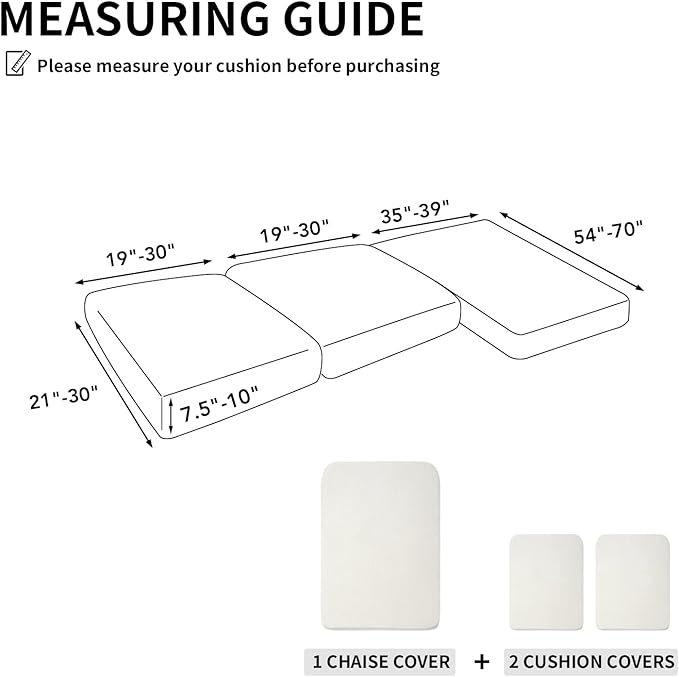 Easy-Going Stretch 3 Pieces Couch Cushion Covers for Sectional Sofa Left/Right L Shape Chaise Lounge Sofa Seat slipcover Anti-Slip Sofa Cover Soft (2 Seater + 1 Chaise, Cream) - Image 2