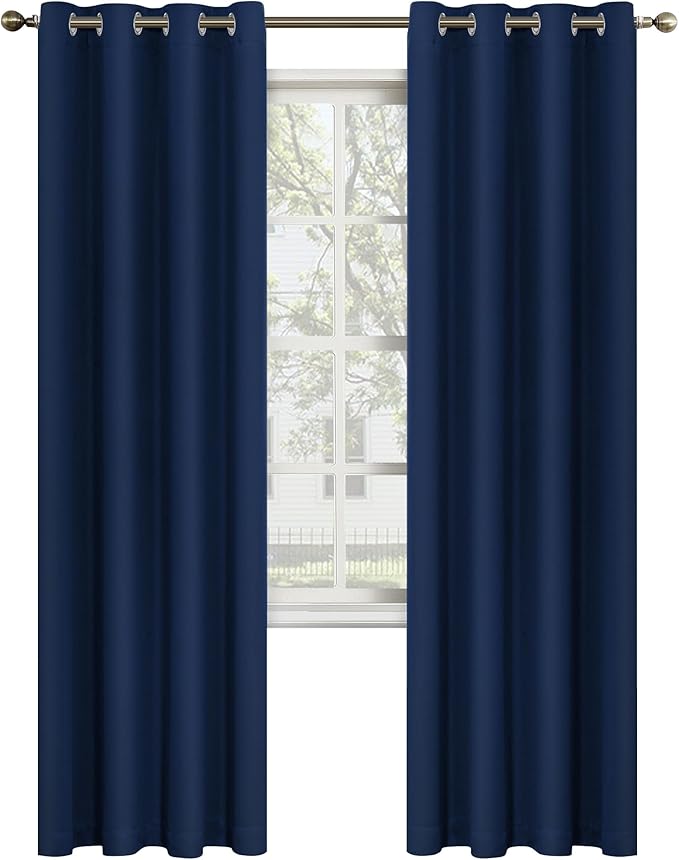 MYSKY HOME Navy Blue Curtains 84 Inches Long Blackout Curtains for Living Room Bedroom Blue Curtain Grommet Window Drapes Privacy Protect Room Darkening Single Panel Curtain, 52 x 84 Inch by MYSKYHOME