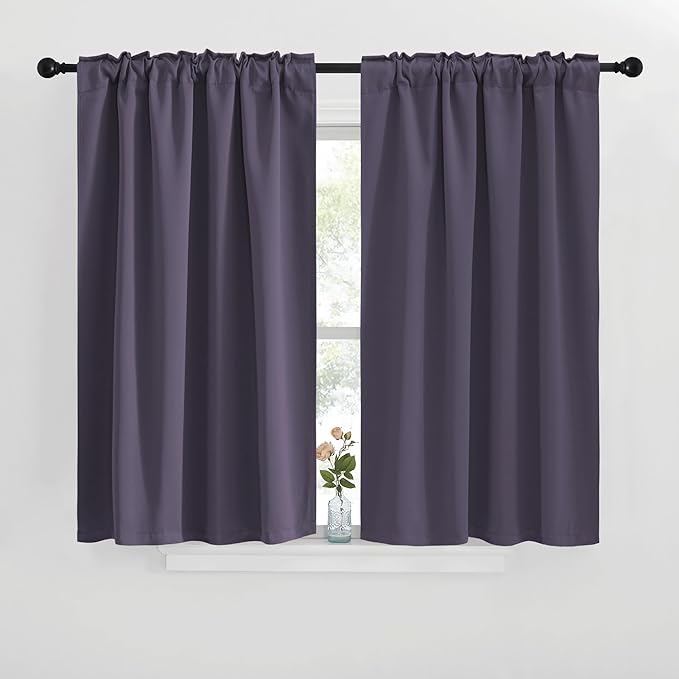 NICETOWN Blackout Curtain Panels for Kitchen - (Greyish Purple Color) 29x30 inch, 2 Panels Set, Room Darkening Blackout Drapes for Window - Image 2