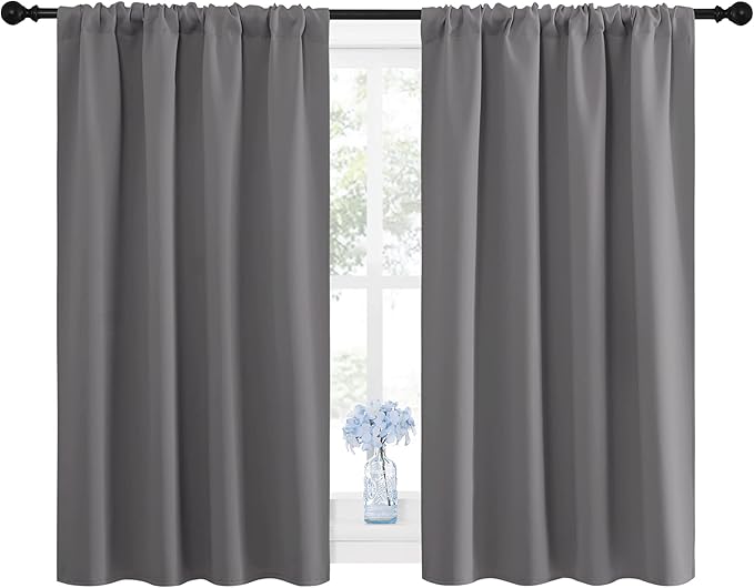 NICETOWN Grey Window Curtains for Bedroom - Home Decoration Thermal Insulated Rod Pocket Blackout Blinds & Drapes for Small Windows (Gray, 2 Panels, W42 x L45 -Inch) - Image 4