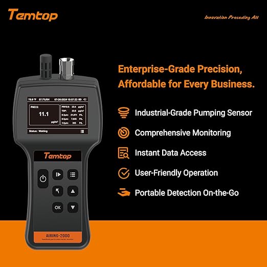 Temtop Handheld Particle Counter 0.3µm, 0.5µm, 1.0µm Particulate Monitor PM2.5, PM10, TSP, Temp & Humidity Detector - Image 2