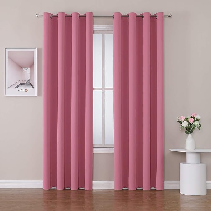 ChrisDowa Room Darkening Curtains 90 Inches Long 2 Panels Set for Living Room, Grommet Thermal Insulated Blackout Curtains for Bedroom (Pink, 52 x 90 Inch) by ChrisDowa