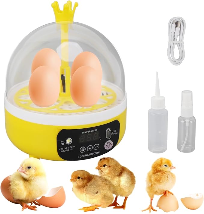 4 Eggs Mini Incubator with Transparent Lid,7W Automatic Temperature Humidity Control,Household Small Poultry Hatching Machine,for Chickens Ducks Pigeons (Auto Turning) by Tissting