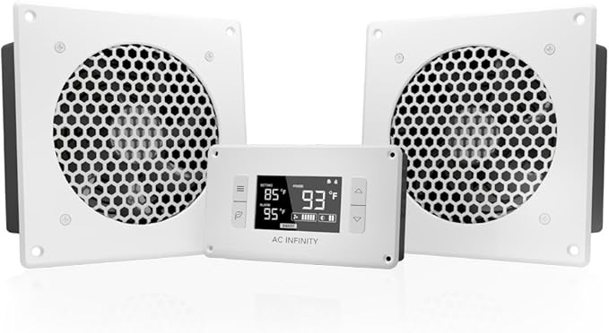 AC Infinity AIRPLATE T8 White, Quiet Cooling Dual-Fan System 6" with Thermostat Control, for Home Theater AV Cabinets by ACInfinity