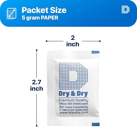 [80 Packets] 5 Gram "Dry & Dry" Premium Pure & Safe Silica Gel Packets Desiccant Dehumidifiers - Rechargeable Paper(FDA Compliant) - Image 7