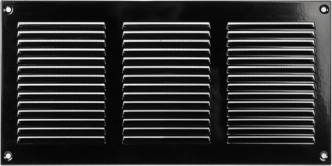 Vent Systems 12'' x 6'' Inch (Overall Dimensions) Black Metal Vent Duct Cover - Louvered Rectangular Return Grill with Built in Mesh Screen - HVAC Ventilation Grille for Home Improvement by VentSystems