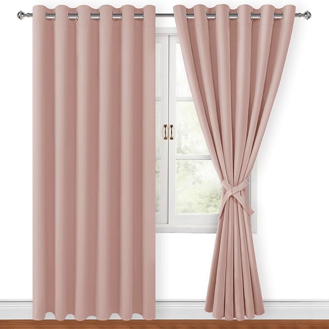 Hiasan Room Darkening Curtains for Bedroom, 70 x 84 Inches - Blackout Thermal Insulated Window Drapes for Living Room/Dorm Room, Set of 2 Panels Sewn with Tiebacks, Blush - Image 6