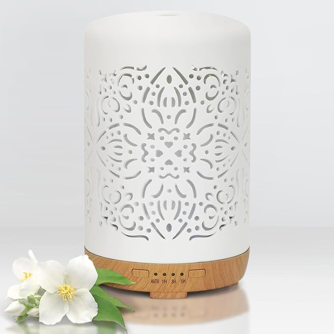 Earnest Living Essential Oil Diffuser White Ceramic Diffuser 250 ml Timers Night Lights and Auto Off Function Home Office Humidifier Aromatherapy Diffusers for Essential Oils - Image 2