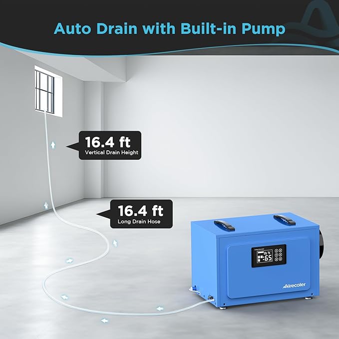 125 Pints Commercial Dehumidifier with Pump for Crawl Spaces & Basements with Drain Hose, Industrial Grade Water Damage Restoration for up to 6,000 sq ft, Auto Defrost, Memory Starting - Image 3