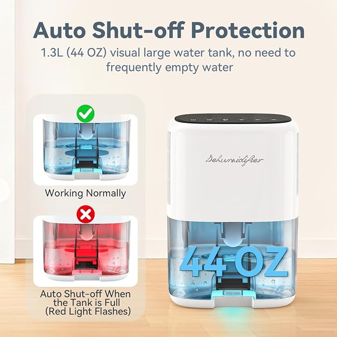 Small Dehumidifier for Home 44OZ Quiet with Auto Off & Defrost 5 Timers 3 modes 10 Color Lights 3 Brightness 260 Sq.ft Portable Dehumidifiers for Basement Bedroom Bathroom RV Closet - Image 3