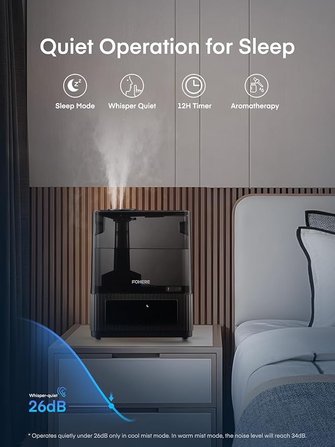 FOHERE Smart Humidifiers for Bedroom, 6L Warm and Cool Mist Quiet Humidifier with 60H Runtime, Humidity Control, Oil Diffuser, Sleep Mode, 12H Timer, Light, Top Fill Ultrasonic for Home Baby Plant - Image 5
