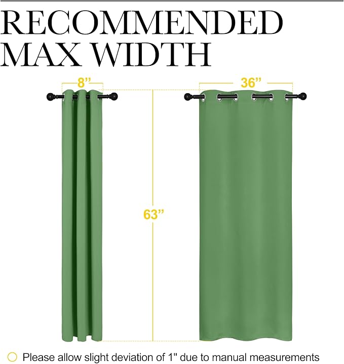NICETOWN Room Darkening Curtains 63" Long Set of 2 for Bedroom, Forest Green Nursery Essential Thermal Insulated Solid Grommet Top Blackout Curtains/Drapes (1 Pair, 42 inches Wide) - Image 7