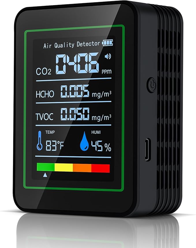 Indoor Air Quality Monitor,LXIANGN 5 in 1 Professional Air Quality Detector for CO2 | TVOC | HCHO | Temperature | Humidity for Home, Hotel, Office, Car (Black) by LXIANGN