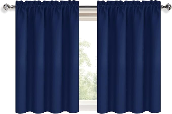 DWCN Short Curtains for Bathroom Windows 36 inches Length 2 Panels Set, Half Small Window Blackout Curtains for Kitchen, Rod Pocket Energy Saving Drapes (W42 x L36 Inch, Navy Blue) - Image 9