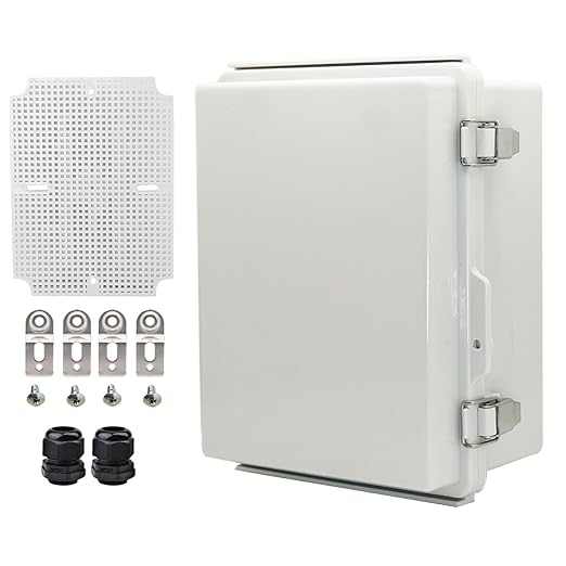 Waterproof Electrical Box with Mounting Plate, IP67 Junction Box Stainless Steel Latch Hinged Grey Cover Project Enclosure with Wall Bracket and 2 Glands 8.3" x 6.3" x 3.9" by YETLEBOX