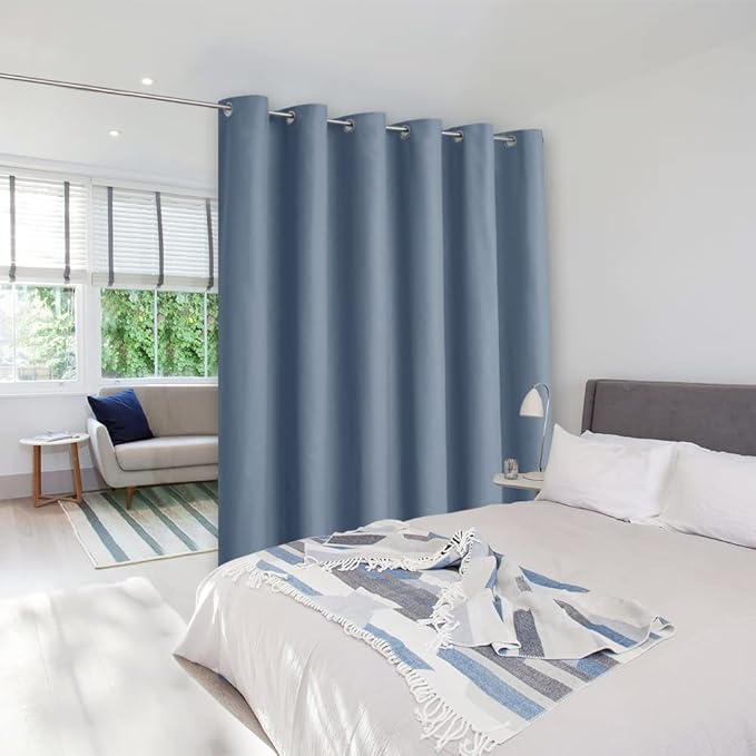 NICETOWN Closet Door Curtain, Noise Blocking Room Divider Curtain Screen Partitions, Premium Heavyweight Blackout Curtain with Grommet Top for Shelves (1 Panel, 10ft Wide x 8ft Long, Stone Blue) by NICETOWN