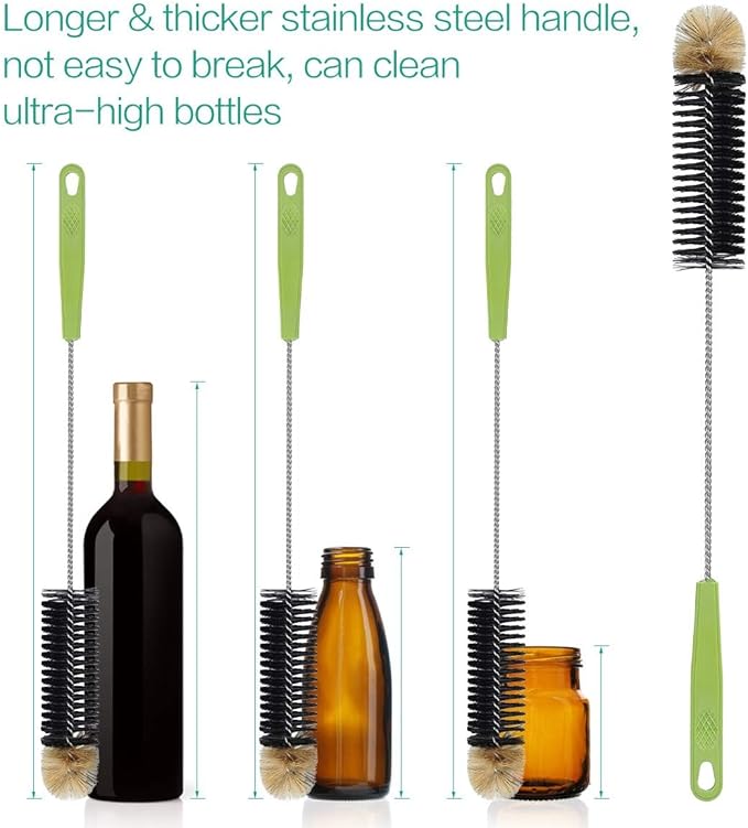 Long Bottle Cleaning Brush，Household Kitchen Cleaning Brush Set for Washing Narrow Neck Beer Bottles, Wine Decanters, Vases, Pipes，and Sports Water Bottles，2 Pack - Image 4