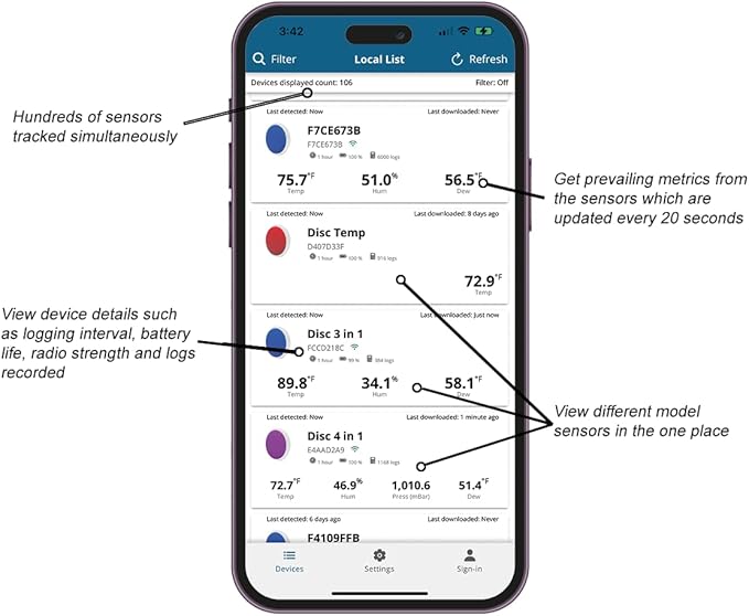 Bluetooth Compatible Thermometer, Hygrometer & Dew Point Sensor and Logger, Smart Temperature Humidity Monitor, Unlimited Phone Storage. Simple Data Export. Made in USA - Image 2