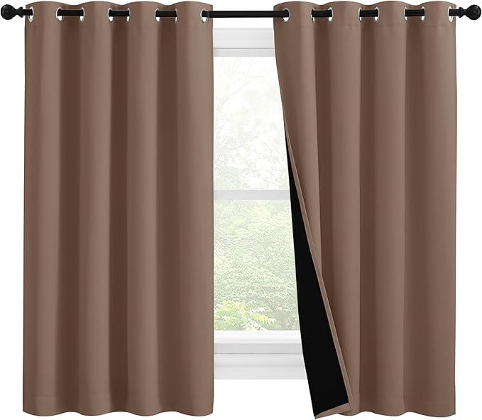 NICETOWN Bedroom Full Blackout Curtain Panels, Super Thick Insulated Window Covers, Keeping Out Cold Air and Heat 100% Blackout Blinds with Black Liner (Cappuccino, Set of 2 PCs, 55 by 57-inch) by NICETOWN
