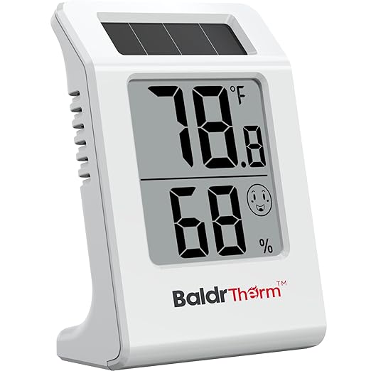 BaldrTherm 2.2'' Digital Thermometer and Hygrometer Meter, Solar-Powered Indoor Temperature Sensor Humidity Monitor, Humidity Gauge for Baby Rooms, Bedrooms, Home, Office, and Wine Cellars, 1Pack by BaldrTherm