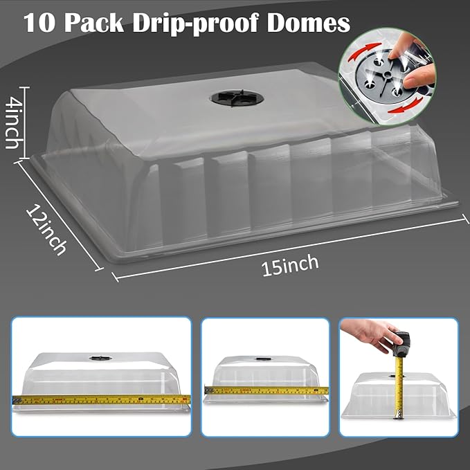 10-Pack Leak-Proof Humidity Domes, Plastic Clear Seed Starter Dome, Seed Starter Tray Covers Humidifying and Insulating for Greenhouse Germination and Garden Growing (16"×13", 4" Height) - Image 6