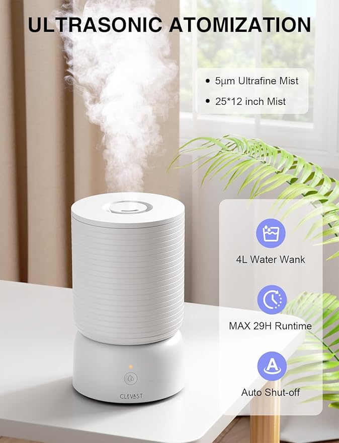 CLEVAST Smart Humidifiers for Bedroom - 1 Gal/4L Cool Mist Top Fill Humidifier with Essential Oil Diffuser, Quiet Operation for Baby Nursery, Home, Office, Room, Works with Alexa/Google Assistant - Image 2