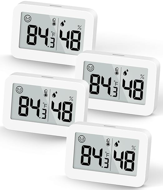 DOOMAY Mini Hygrometer Indoor Thermometer, Digital Humidity Gauge with Celsius Fahrenheit Switch Button,Humidity Meter Temperature Monitor for Babyroom Cellar Reptile Incubator Closet (4, White, 5 CM) by DOOMAY