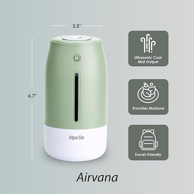 Aqua Glo Personal, Portable Humidifiers for Bedroom – Ultrasonic Cool Mist Humidifier with Built In Rechargeable Battery. Air Humidifier for Baby, Plants, Home, Office, Travel. Mint Green - Image 2