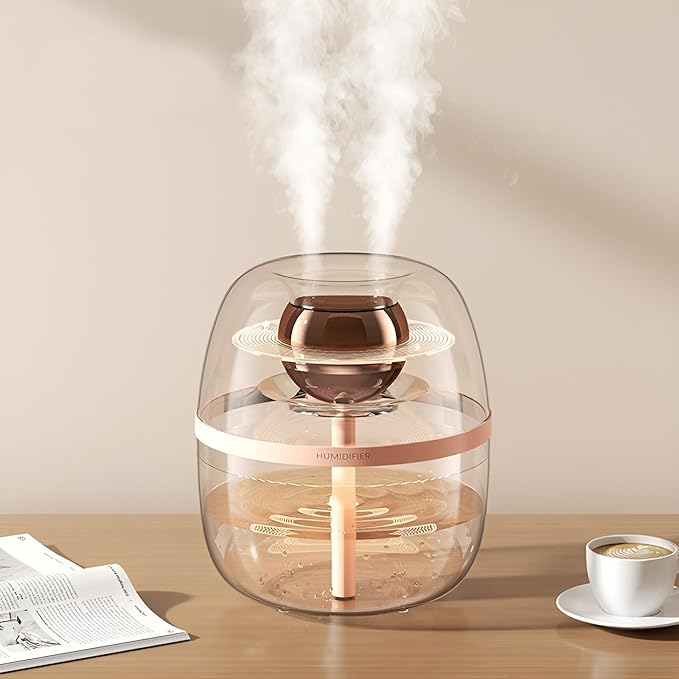 JINGYAN Dreamzy 3L Ultrasonic Cool Mist Humidifier - Transparent Tank, Easy to Clean, Dual Spray for 20H Quiet Mist Time, Night Light, Auto Shut-Off for Large Bedroom, Office, Plant Care (Pink) by JINGYAN