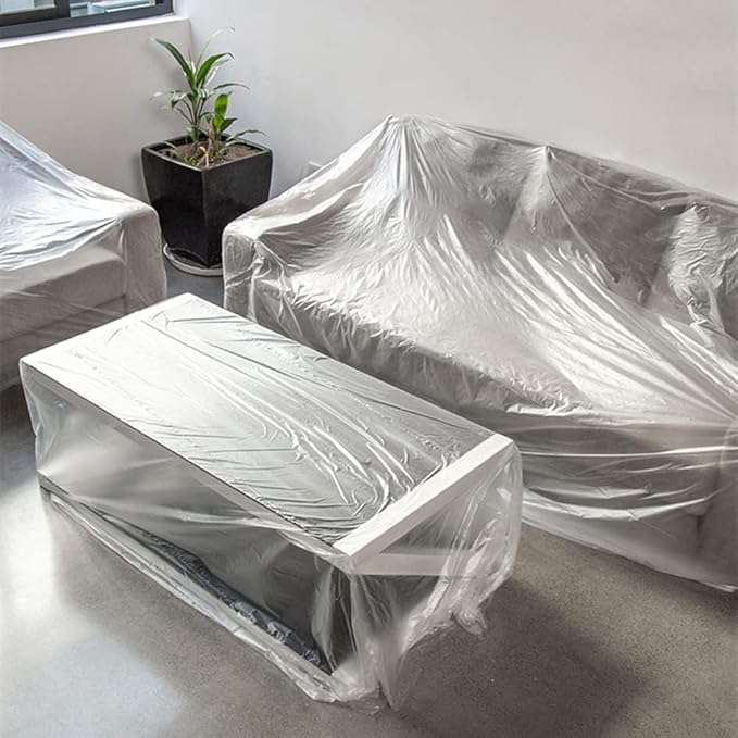 Plastic Poly Sheeting 13 ft X 66 ft Carpet Protection Film Floor and Surface Shield with Self Adhesive Backing for Decoration Furniture Sofa Bed Protection Cover Dust Cover - Image 5