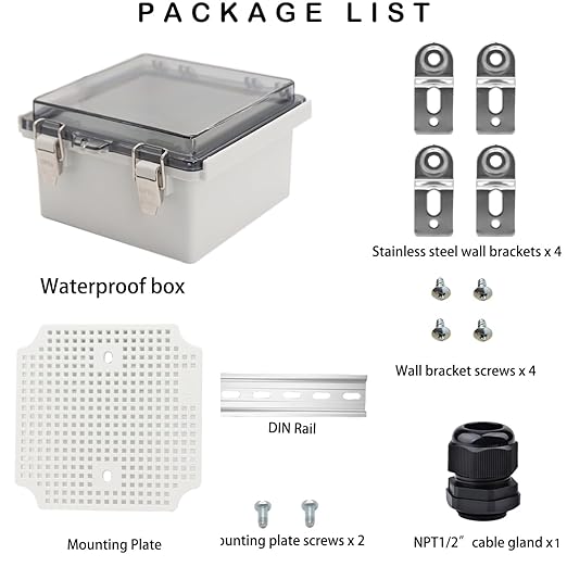 Waterproof Electrical Box, IP67 Junction Box Stainless Steel Latch Hinged Clear Cover Project Enclosure with Wall Bracket 5.9"x5.9"x3.5" - Image 5