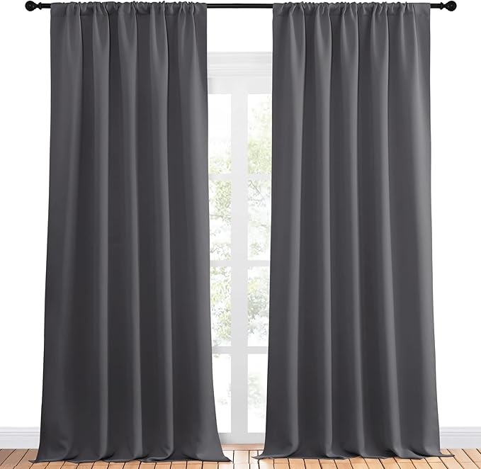 NICETOWN Blackout Curtain Panels for Window - Energy Efficient & Noise Reducing Thermal Insulated Rod Pocket Blackout Drapes/Draperies for Living Room (Grey, 2 Panels, W52 inches x L95 inches) - Image 2