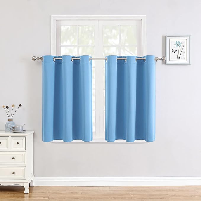 ChrisDowa Small Window Curtains for Kitchen and Bedroom - Grommet Short Thermal Insulated Room Darkening Curtains (2 Panels, Sky Blue, 42 x 36 Inch) by ChrisDowa