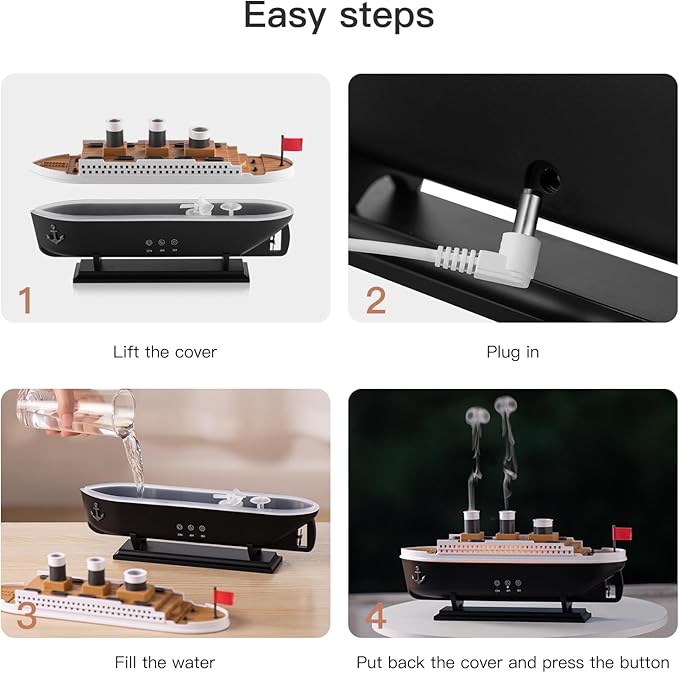 Titanic Humidifier 250ml, Essential Oil Diffuser Cool Mist Ultrasonic Aroma Aromatherapy Diffuser with Remote Control 7 Light 2 Mist Mode Auto Shut-Off for Bedroom Office Hotel(Black White) - Image 7