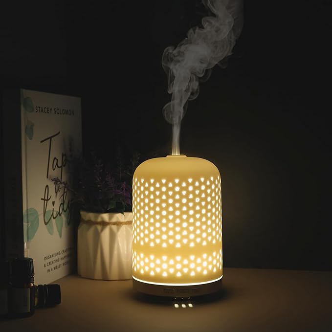Essential Oil Diffuser – 2.4MHz Ultrasonic Aromatherapy Diffuser, Health Night Light, Timer & Auto Shut-Off, BPA-Free, 120ml Ceramic Scent Diffuser for Home,Yoga, Spa, Meditation, Hotel by ONABOVIVA