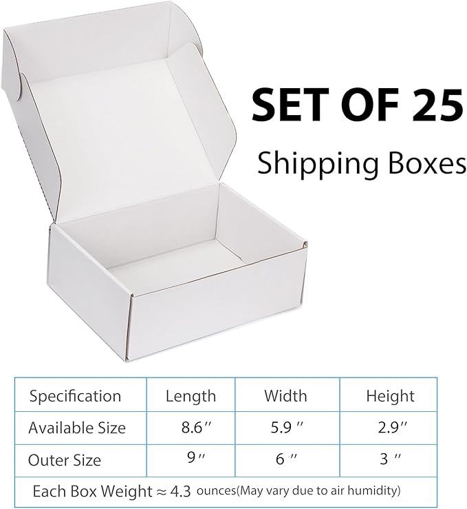 Small Shipping Boxes 9x6x3 Inch (25 Pack) - Sturdy White Corrugated Cardboard Boxes for Small Business, Ecommerce, Mailing & Packaging | Recyclable Gift & Storage Boxes - Image 2