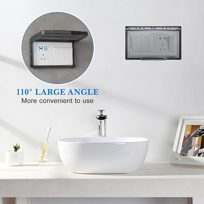 Waterproof Switch Cover Double Outlet Low Profile Wall Protector Ultra-Thin Self-Adhesive Splash Resistant Switch Guard for Bathroom Kitchen Safety - Image 7
