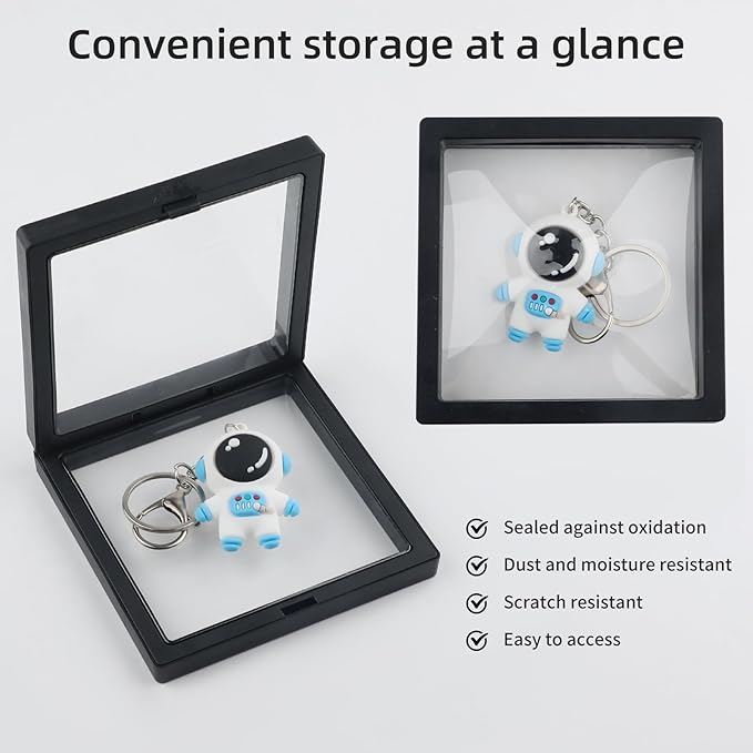 20 Pcs Black 3D Floating Display Case 3.5 x3.5X 0.8 inch, Challenge Coin Display,Transparent PE Jewelry Storage Box, Floating Display Holder Stands for Antique Challenge Coins, Medallion, Stamps - Image 5